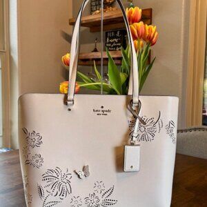 Kate Spade New York Perforated Perfect Saffiano Leather Floral Butterfly Tote